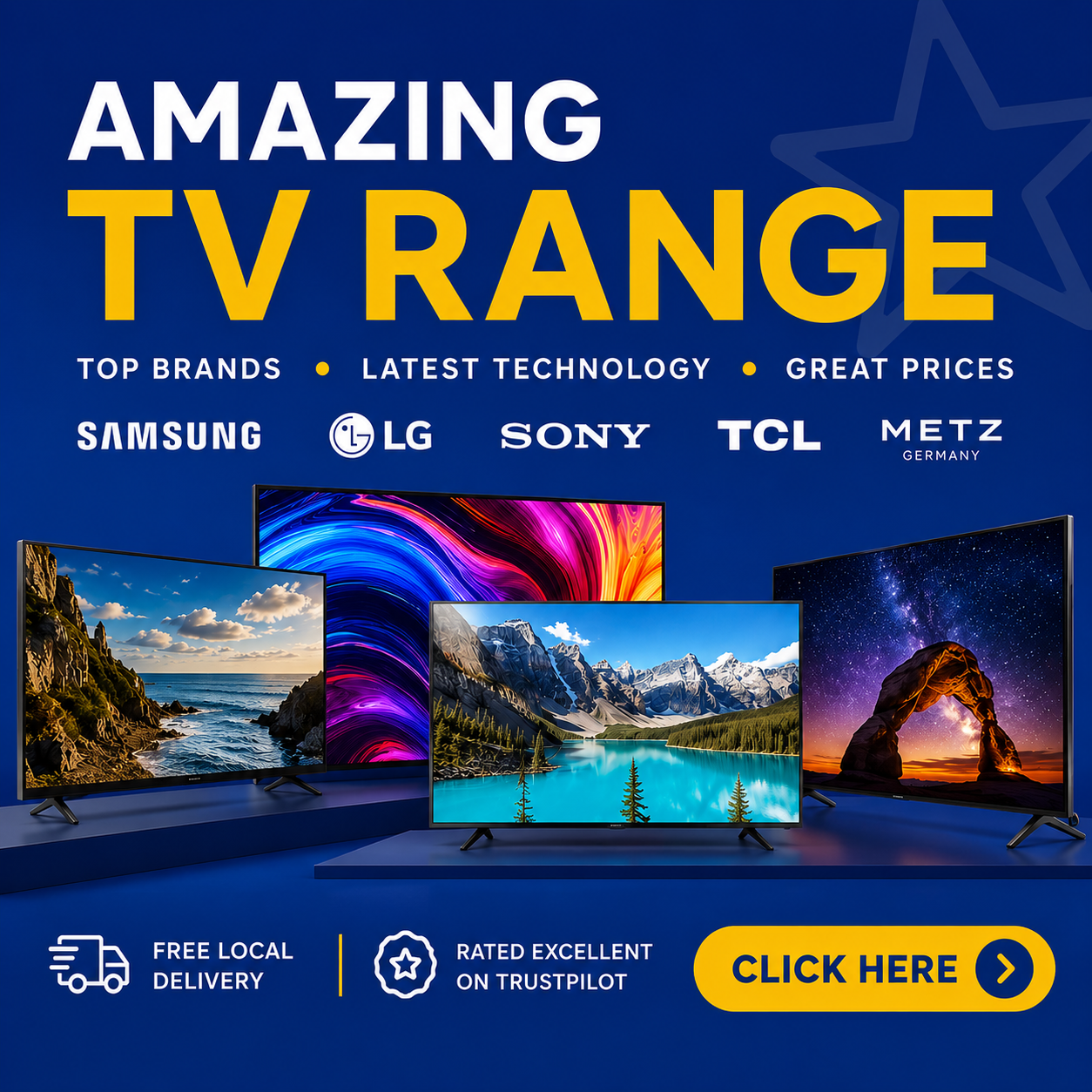 Great TV Range Available From Top Brands To Suit Any Budget.