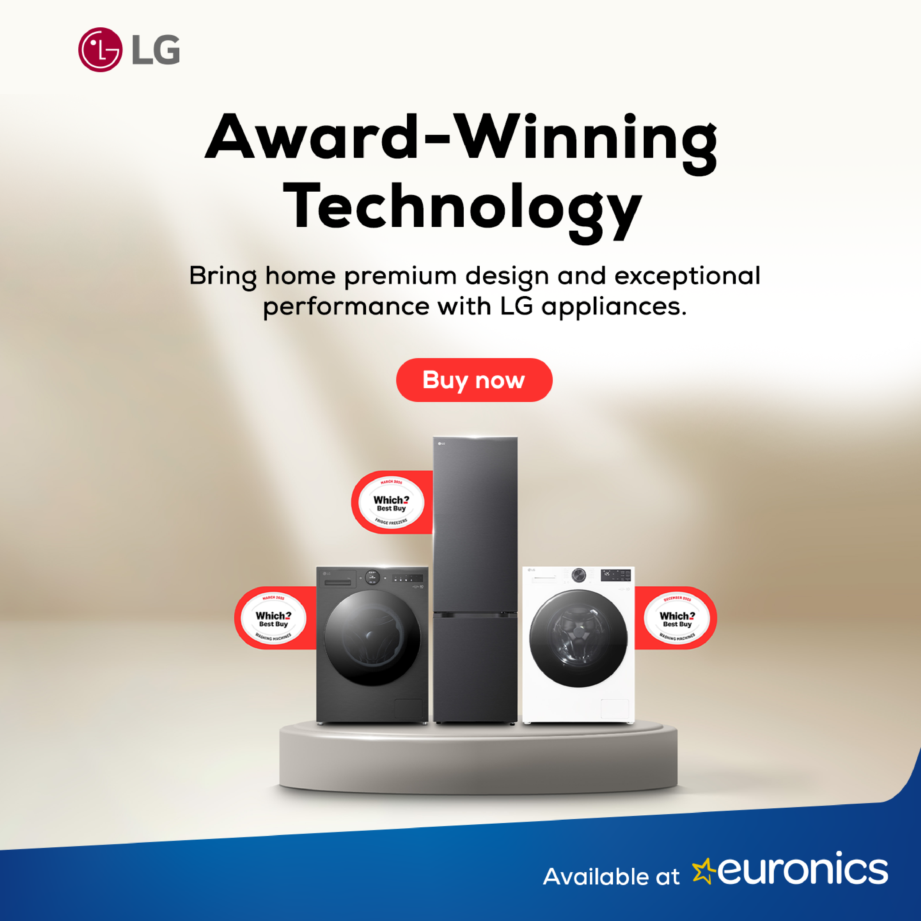 LG Appliances Which? Award, all available from Fivestar Services - Euronics.