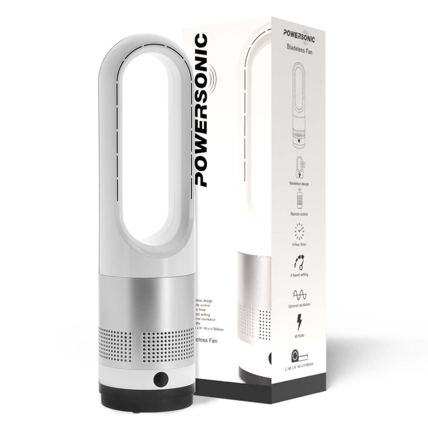 Powersonic Bladeless Tower Fan – 8 Speed Settings, Remote Control & Oscillation full image