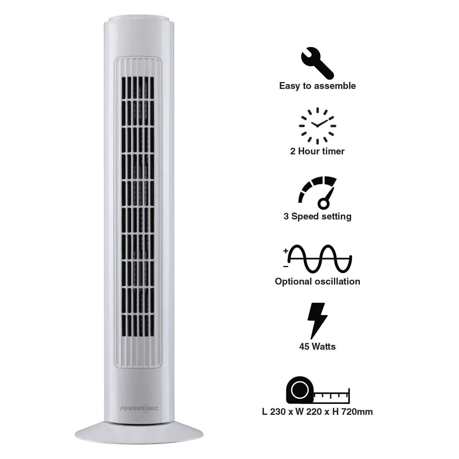 Powersonic 29 Inch Oscillating Fan Floor Tower Fan 3 Speed thumbnail image